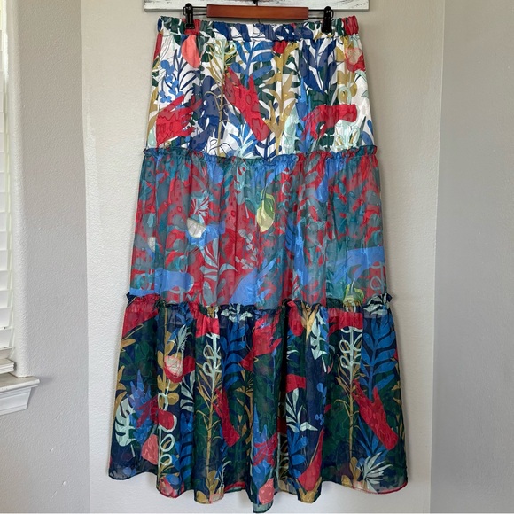 ANTHROPOLOGIE NWT 2X HUTCH Floral Printed Tiered Maxi Skirt • Vibrant Boho - Picture 2 of 13